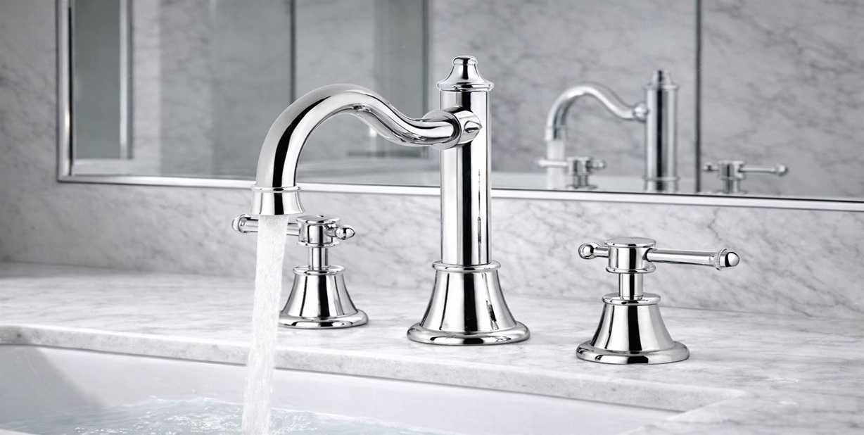 Reno three-hole deck mount bathroom sink faucet set